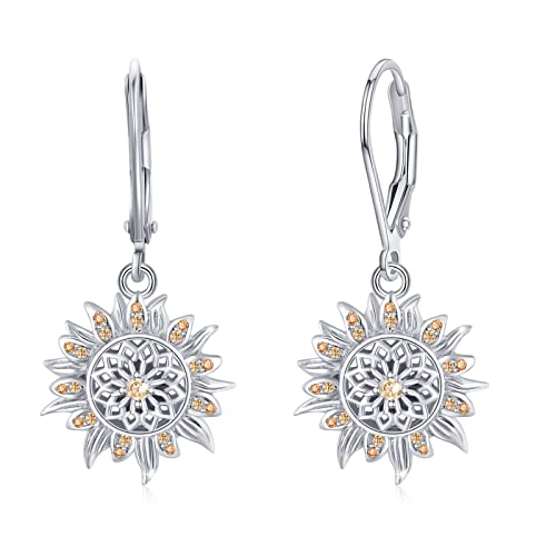 Sunflower Leverback Earrings S925 Sterling Silver Earrings You Are My Sunshine Dangle Earring Jewelry for Women