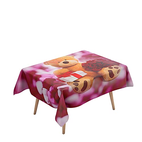 Morbuy Manteles Impermeables Antimanchas Mesa Rectangular, 3D Oso de Dibujos Animados Impresión Mantel Lavable para Hogar Cocina Comedor Fiesta Cumpleaños Jardín (Flor Rosa roja,100x140cm)