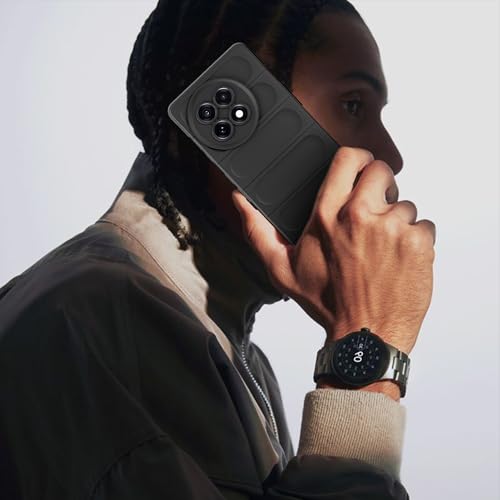 Image of A rtistque Back Cover Case for OnePlus 13R | with Inner Fabric | Stylish AirBag Case | Liquid Stripe Silicone | Camera Protection | Anti Slip Grip | Back Cover - Black