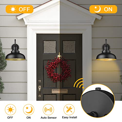 Image of Dusk to Dawn Outdoor Barn Lights Outdoor Wall Sconces Farmhouse Exterior Wall Mount Light Vintage Outside Lighting Fixture Industrial Black Lanterns for Porch Garage Shed Patio, 2 Pack