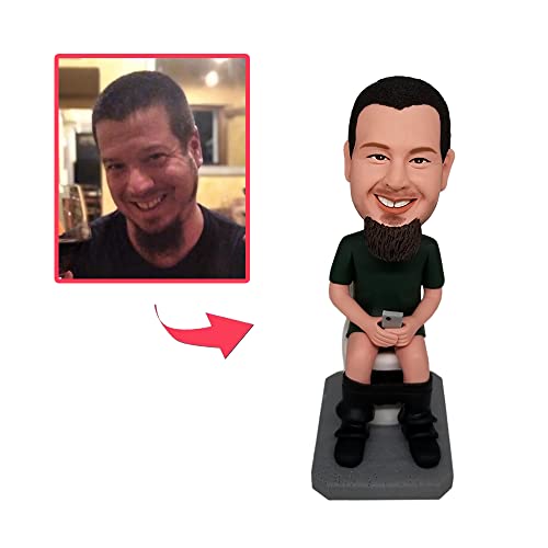 mydedor Custom Bobbleheads Figure,Brown-Hair Dad on The Toilet Fully Handmade Bobblehead, Best Custom Bobblehead for Men, Customized Gifts Based On Your Real Photos for Friend Coworker Family - Thumbnail 3