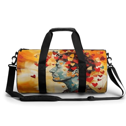 Sac de voyage pour homme et femme en toile blanc de 45 cm motif cœur