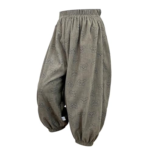 Toddler Girls Cute Bunny Dot Floral Print Corduroy Pants Kids Casual Bubble Sweatpants Baggy Joggers Elastic Waist