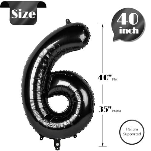 Image of Black Number 6 Balloon 40 Inch, 6th Birthday Party Decorations, Giant 6 Foil Balloon for Party Supplies