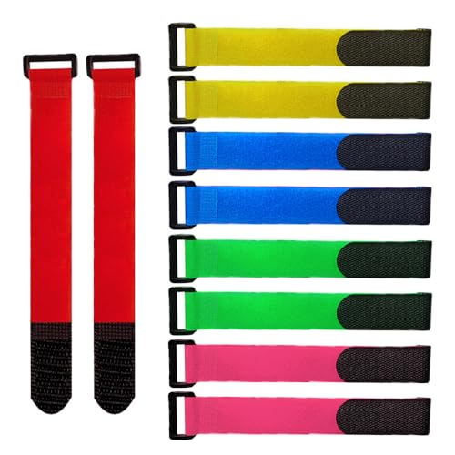 QitinDasen 20 Stück 20 X 2 cm Nylon Kabelbinder Set, Wiederverwendbare Kabelbänder, Verstellbare Klettbänder, Mehrzweck Klettverschluss Kabelbinder (Rot Gelb Blau Grün Rosa)