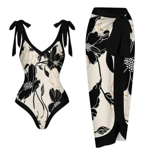 Women One Piece Swimsuit with Matching Cover Ups Floral Bikini Sets Two Pieces Bathing Suit