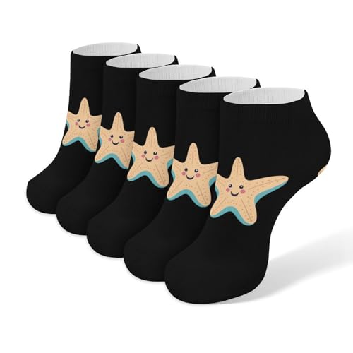 Calcetines tobilleros de playa con estrellas de mar, 5 pares, informales, de corte bajo, atléticos, calcetines deportivos