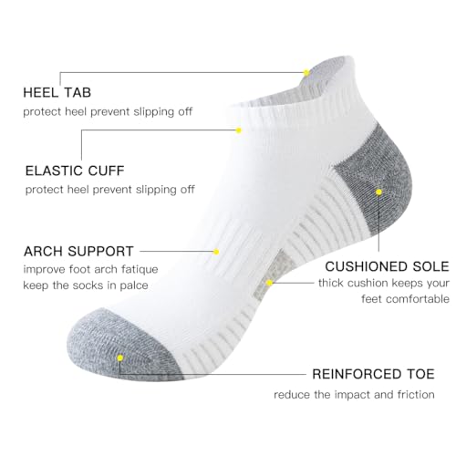 JOYNÉE 10 Pairs Mens Athletic Running Ankle Socks Cushioned Breathable Low Cut Sports Tab Socks for Men,Sock Size 10-132