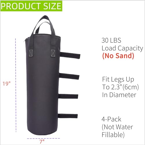 Zipper Top Sand Bags for Canopy Legs (120LBS Load Capacity, Without Sand) Sand Bags for Weight - Sandbags for Gazebo Legs, Pop Up Canopy Tent Weights - Canopy Weight Bags, Set of 4 - Image 3