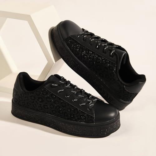 Image of UUBARIS Women's Glitter Tennis Sneakers Neon Dressy Sparkly Sneakers Rhinestone Bling Wedding Bridal Shoes Shiny Sequin Shoes