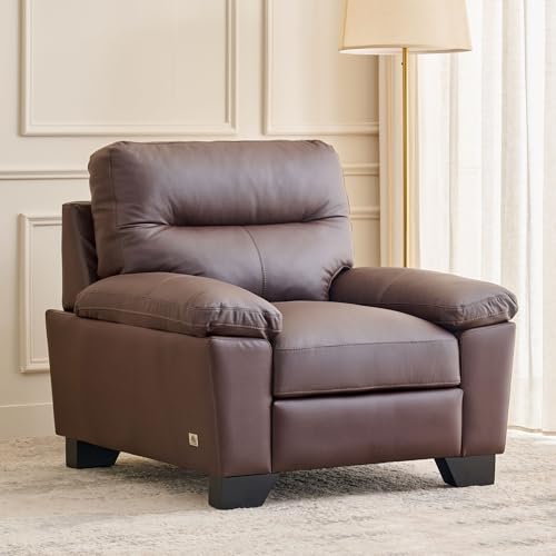 Image of Home Centre | Winchester | Half Leather|Solid Wood | 1 Seater Sofas | Brown | 1 Year Warranty