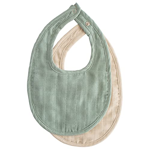 Image of mushie Muslin Baby Bib | Soft Cotton for Drips, Drools & Feedings | Adjustable Fit | 2 Pack