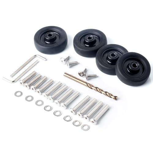 50 * 15mm/1.97 * 0.59-inch Luggage Wheels Replacement, 4 pcs TPE Suitcase Replacement wear-resistant and quiet luggage replacement wheels includes drill bit and three size of axle
