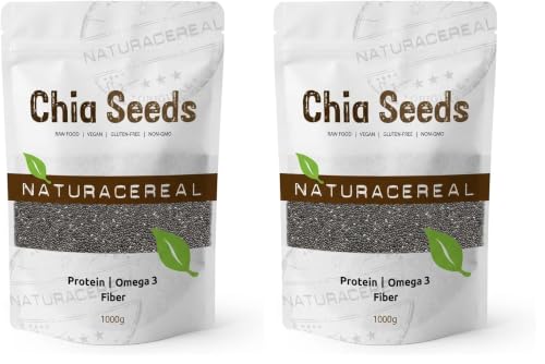 Naturacereal Chia Samen 1kg – Rico en Omega-3, Fibra & Fuente de Proteínas Vegetales, Potencia de la Naturaleza, Ideal para Batidos, Pudines y más – Cosechado Éticamente (Paquete de 2)