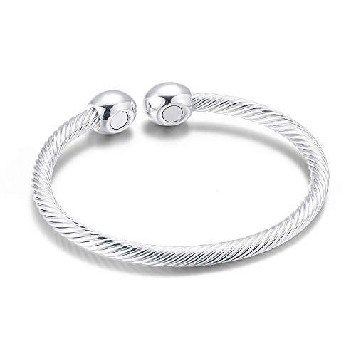Huangiao Open Bangle Bangle Anklet Therapy Magnets Bangle for Arthritis Pain Women Men Students Anti-Radiation Health Bangle Mother's Day Gift (Silver)