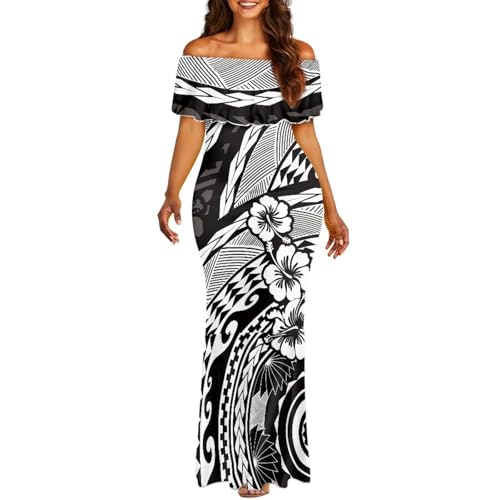 Image of Polynesian Dresses for Women Off Shoulder Maxi Dress Puletasi Samoan Dresses S-7XL