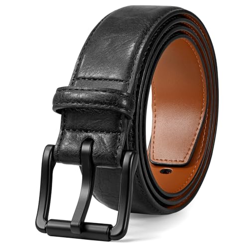 JASGOOD Nickel Free Leather Belt for Men Non Metal TSA Belts for Jeans Pants Shorts Dress Metal Free Hypoallergenic Travel Work Belt with Black Plastic Buckle