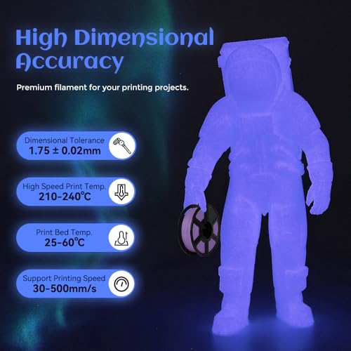 Image of FLASHFORGE Glow in The Dark Rapid PLA Filament 1.75mm, High Flow Speedy 3D Printer Filament Luminous Purple, Max 500mm /s High-Speed Printing, High Brightness and Long-Lasting Glowing Effect