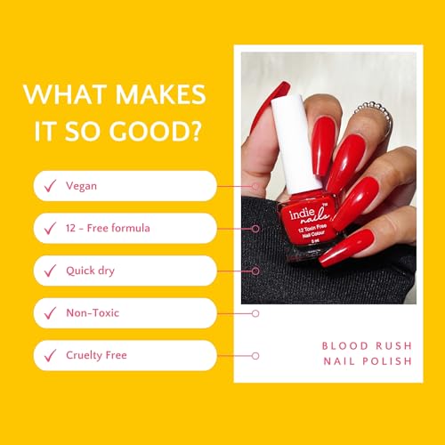 Image of Nail Polish, 12-Free Formula, Quick Dry, Long-Lasting, Chip Resistant, High Glossy Shine, Vegan, Made in India, Nail Paint For Women 5ml (Blood Rush - Blood Red, 5ml)