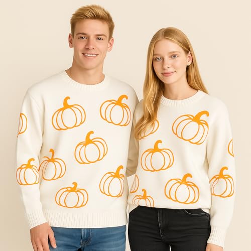 Unisex Pumpkin Pattern Sweaters Cozy Fall Knitwear for Men and Women Halloween Cozy Seasonal Apparel or Winter3