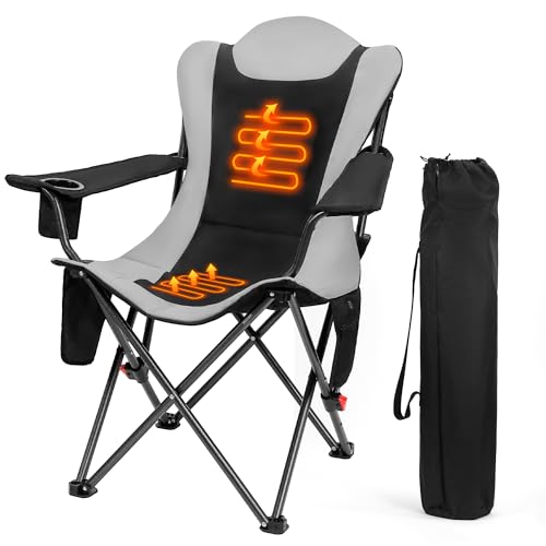 OUTSIDER Heated Camping Chair Heavy Duty 3-Position Folding Camp Chair with 3 Heat Levels, Cup...