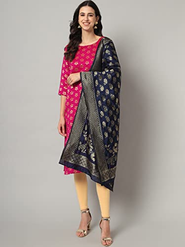 Image of VredeVogel Women's Cotton Silk Blend Straight Kurta With Dupatta with Banarasi Silk Dupatta