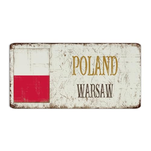 Pologne Varsovie - 15,2 x 30,5 cm - Plaque en métal amusante pour maison, cabine, cour, homme, grotte - Souvenir de campagne nationale - Plaque en aluminium pour salon