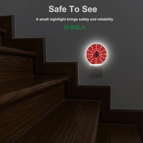 Image of EKOBLA Red Spider Web Night Light, Hero Theme Night Lights Plug Into Wall with Dusk to Dawn Sensor, LED Nightlights for Bedroom, Bathroom, Gifts Ideal for Teen Boys and Men Cave