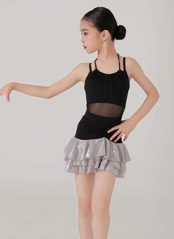 Vestido de Baile Latino para Niñas Top Tipo Camisola Atuendo para Baile de Salón Cha Cha Jazz Tango Conjunto para Entrenamiento Y Presentaciones(150Cm)
