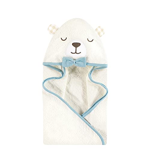 Image of Hudson Baby Unisex Baby Cotton Poly Animal Face Hooded Towel, Gingham Bear Boy, One Size