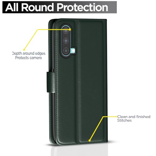 Image of Pikkme Flip Cover for OnePlus Nord CE 5G | Leather Finish | Shockproof with Card Pockets & Wallet Stand | Ultimate Protection Case(Green)