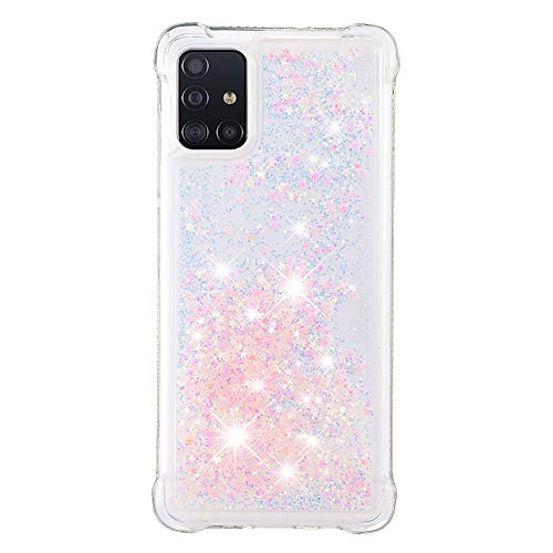 Transparent Liquid Case für Galaxy A51 Silver, Gel Silicone Phone Case Glitter Floating Liquid Cover Ultra Slim Bumper Case Sparkly Back Case Resistant Hard Compatible with Samsung Galaxy A51