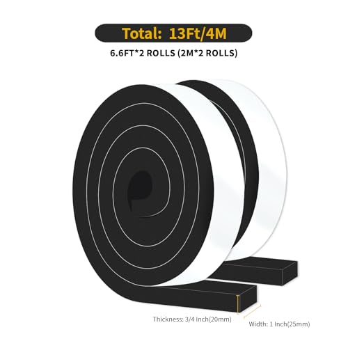 Image of Door Seal Strip,High Density CR Insulation Tape,1 in x 3 /4 in x 13 Ft | Air Conditioner Foam,Strong Adhesive,Soundproof, Dustproof,Reduce Noise,High Density CR Foam Insulation Tape,Black