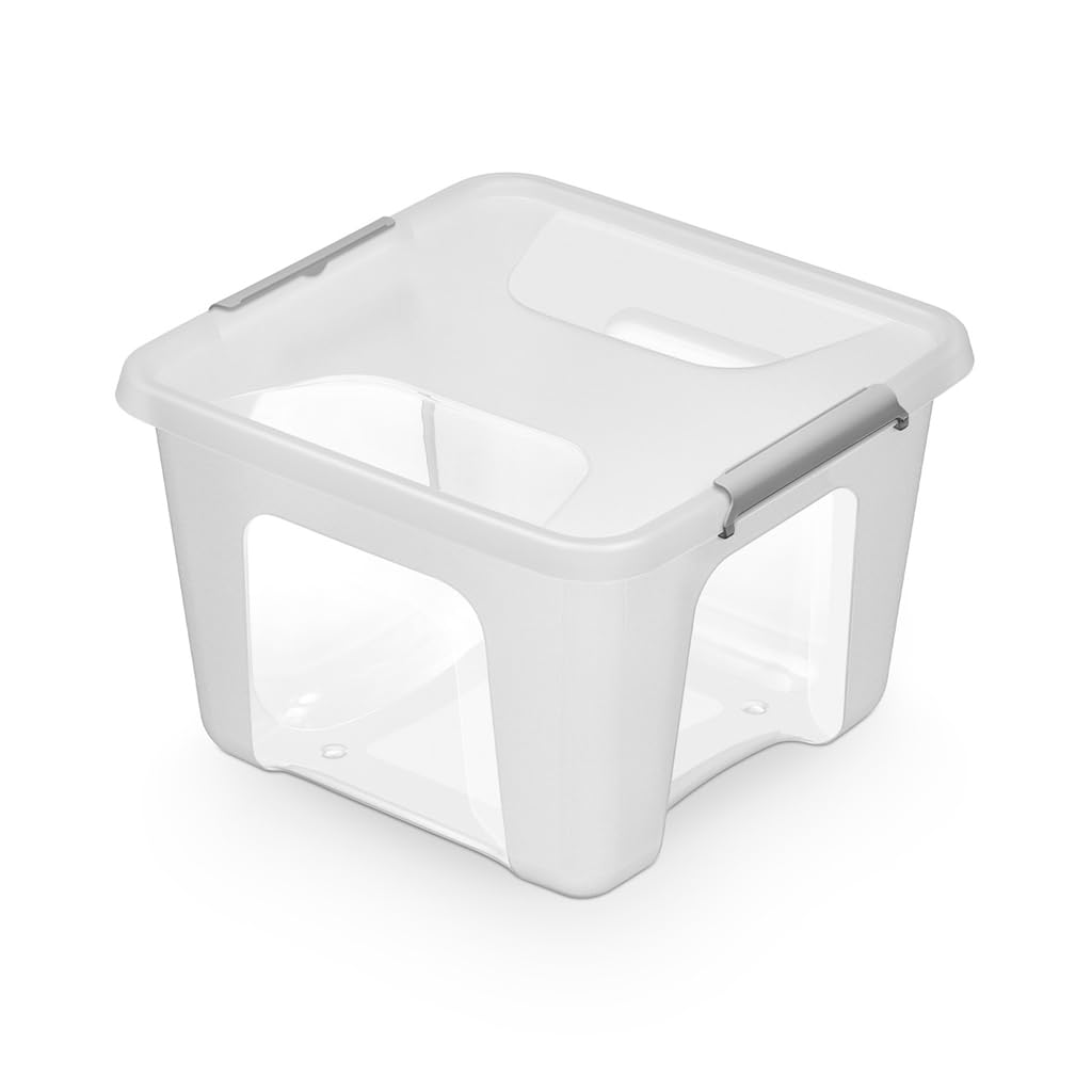 Kreher® Aufbewahrungsbox Transportbox Kleiderbox Kunststoffbox mit Deckel, Stapelbar, lebensmittelecht und BPA-frei in robuster Ausführung! Aus Kunststoff in Transparent. In verschiedenen Größen.