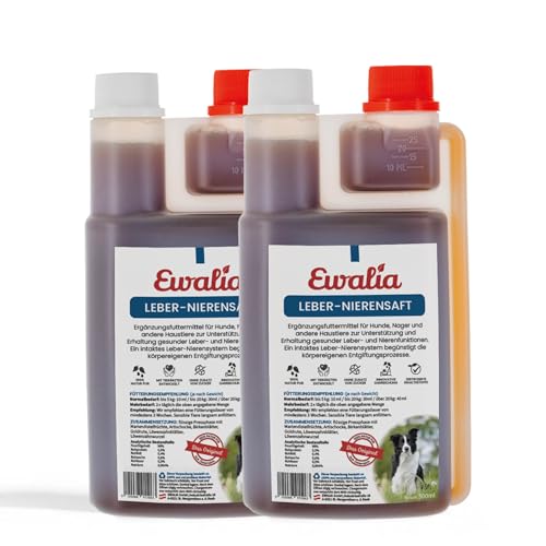 Ewalia Jus de foie et de reins pour chien – Soutien naturel du foie et des reins – Une contribution à la santé holistique – Développé avec des vétérinaires, 100 % naturel – 2 x 500 ml