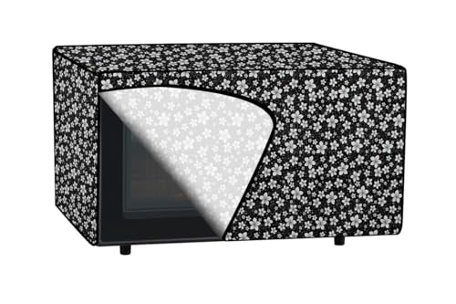 Image of PVC Microwave Oven Cover for Panasonic 27L-N-CT645BFDG, Protector, Decorative Kitchen Appliance Cover, Full Closure Attractive Digital Prints, Dustproof, Water Resistant (Black Floral)