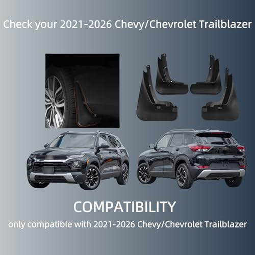 Image of No Drill Mud Flaps Splash Guards Compatible with Chevrolet Trailblazer 2021-2026,OEM Style Textured Black Custom Fit All Weather Exterior Accessories(4PCS)