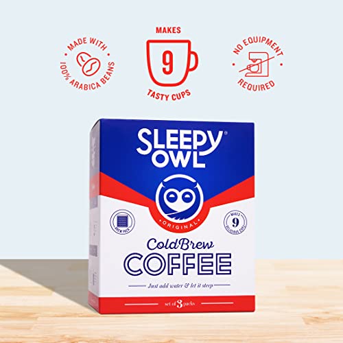 Image of Sleepy Owl Coffee Original Cold Brew Packs | Set of 3 Packs - Makes 9 Cups | 3 Step Brew - No Equipment Required | Cold Brew Coffee | 100% Arabica Beans