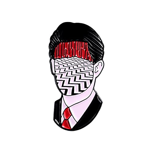 Surreal Suit Enamel Pin, Zigzag Pattern Face Pin, Hard Enamel Lapel Pin for Jacket Backpack
