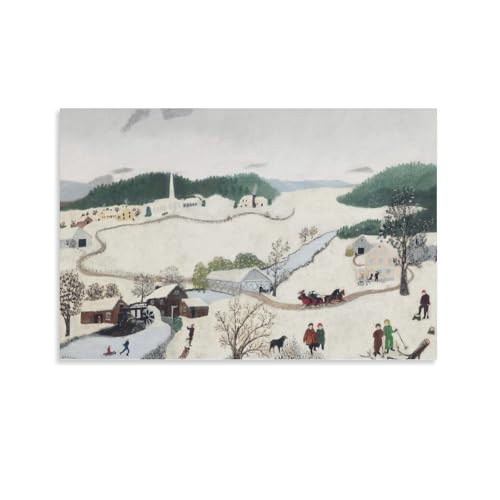 グランマ・モーゼスの「雪景色」ポスター ウォールアート キャンバス 印刷 画像の絵 壁掛け 飾り ホーム装飾08x12inch(20x30cm)のサムネイル