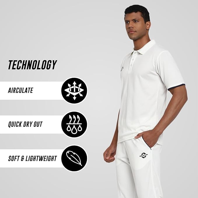 Image of Nivia Bounce Cricket Set for Men, Rice Knit Breathable Fabric, Anatomical Support Pouch, Quick Dry Moisture Wicking Sports Inner Set, Off White Cricket Wear Half Sleeves