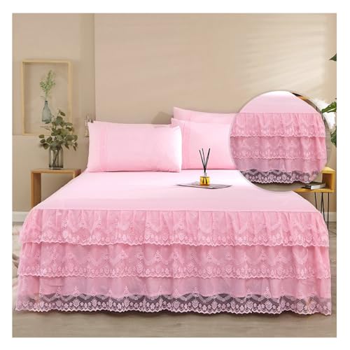 OREZAUQS FaldóN De Cama Cubrecama Plisado Falda Cama Tamaño Queen, Protector Cama canapes somieres Cubre Canapé Somier (Rosa,150 * 200CM)