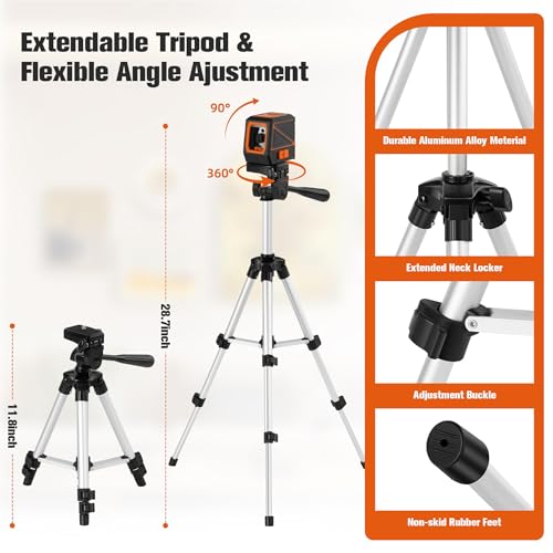 Laser Level with Tripod, 100 feet Green Cross Line Self Rotary Leveling Laser Level, Vertical and Horizontal Line, Rotatable 360 Degree, Manual Self leveling and Pulse Mode,IP54 Waterproof & Battery by KOXOBET - Image 3