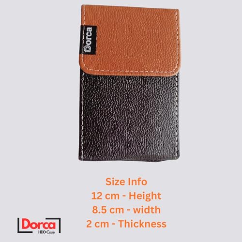 Image of Dorca Adhesive External Hard Drive Holder for Desktop PC CPU Tower, Stick-On PU-Leather Pouch, 2.5 inch HDD /SSD, Black & Tan