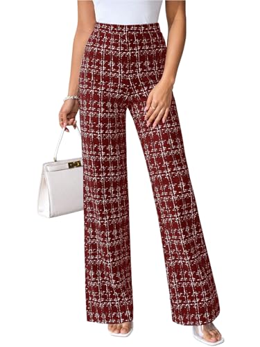 Floerns Women's Plaid Flare Pants Elastic High Waisted Bell Bottom Old Money Trousers Business...