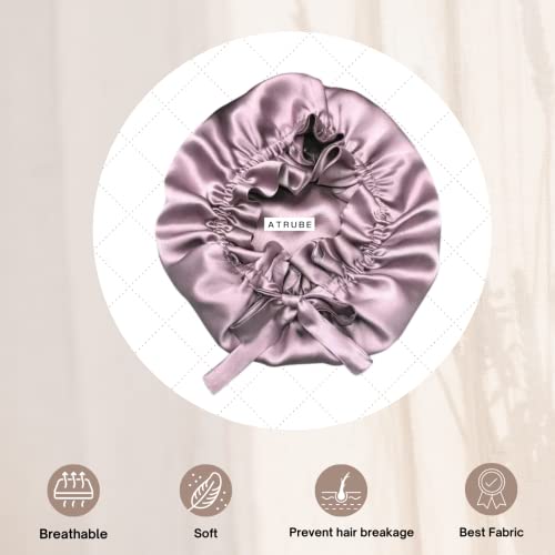 Atrube Silk Satin Hair Bonnet Reversible Sleep Cap Adjustable tie Band Head wrap for Sleeping Wrap Silk Bonnet Hair with Hair Scalp Massager Shampoo Brush and scrunchies (Rose... - Image 2