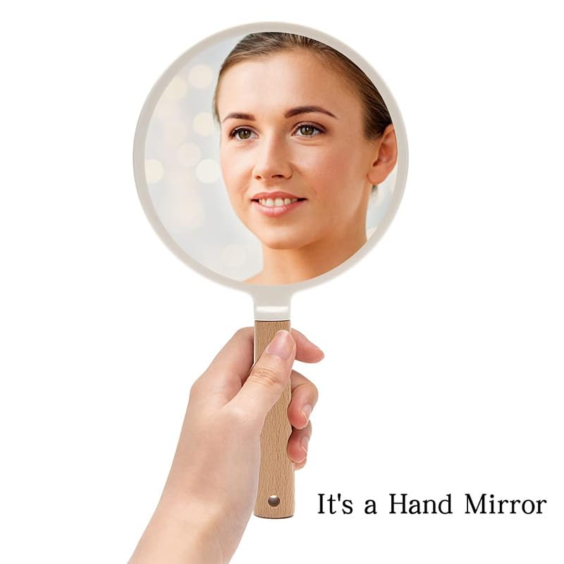 Image of Single Sided Handheld Vanity Mirror for Travel | Portable Face Mirror with Comfy Handle & Hanging Hole | Small Rectangular Makeup Hand Mirror for Men & Women (Multicolor, 25 x 14 cm) Round