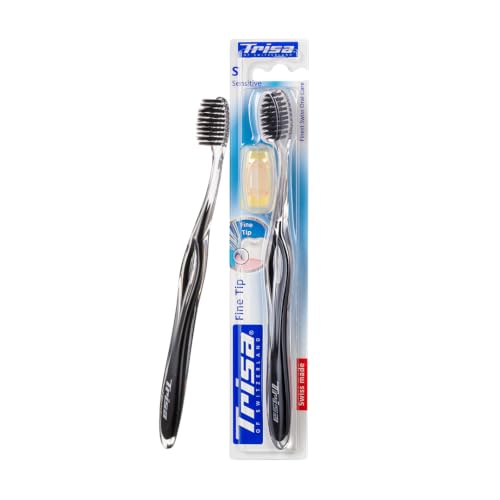 Image of Trisa Profilac Fine Tip Sensitive Toothbrush | Ultra Soft FineTip Bristles for Sensitive Teeth & Gums | Deep Interdental Cleaning | Compact Brush Head | Swiss Made | Ergonomic Handle | Assorted Colors