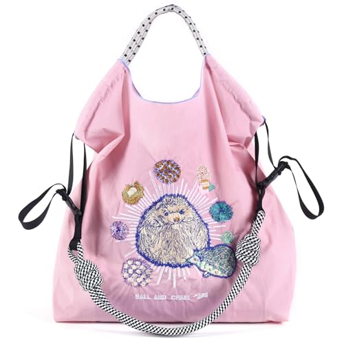 Image of Ball&Chain Stylish Embroidered Nylon Tote Bag for Women - Perfect for Shopping,Travel, Beach, and Ideal Birthday Gift! (Pink, Large)