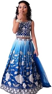 Elegant Floral Embroidered Lehenga, Royal Blue and Silver, Traditional I...